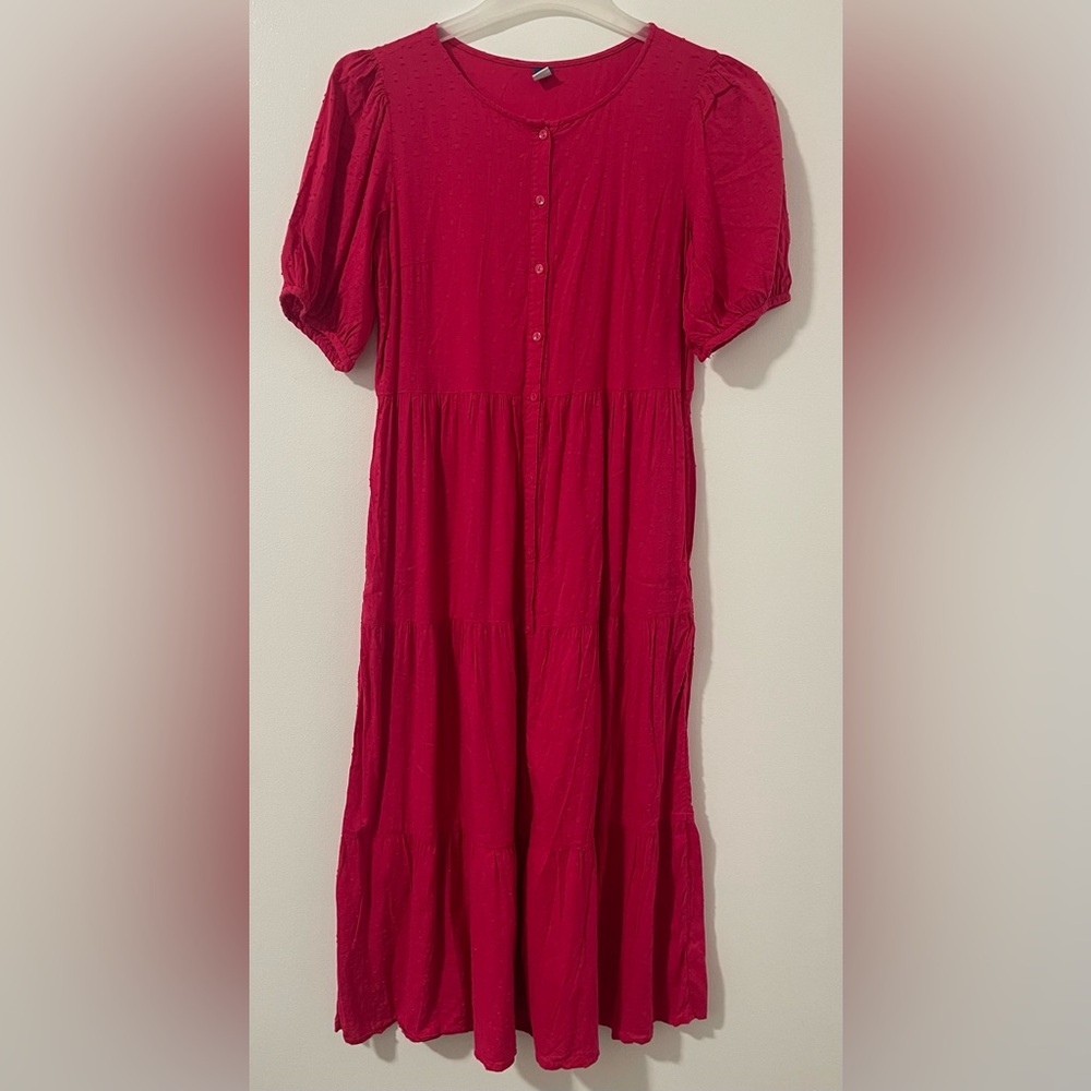 Elegant Red Button-Up Dress